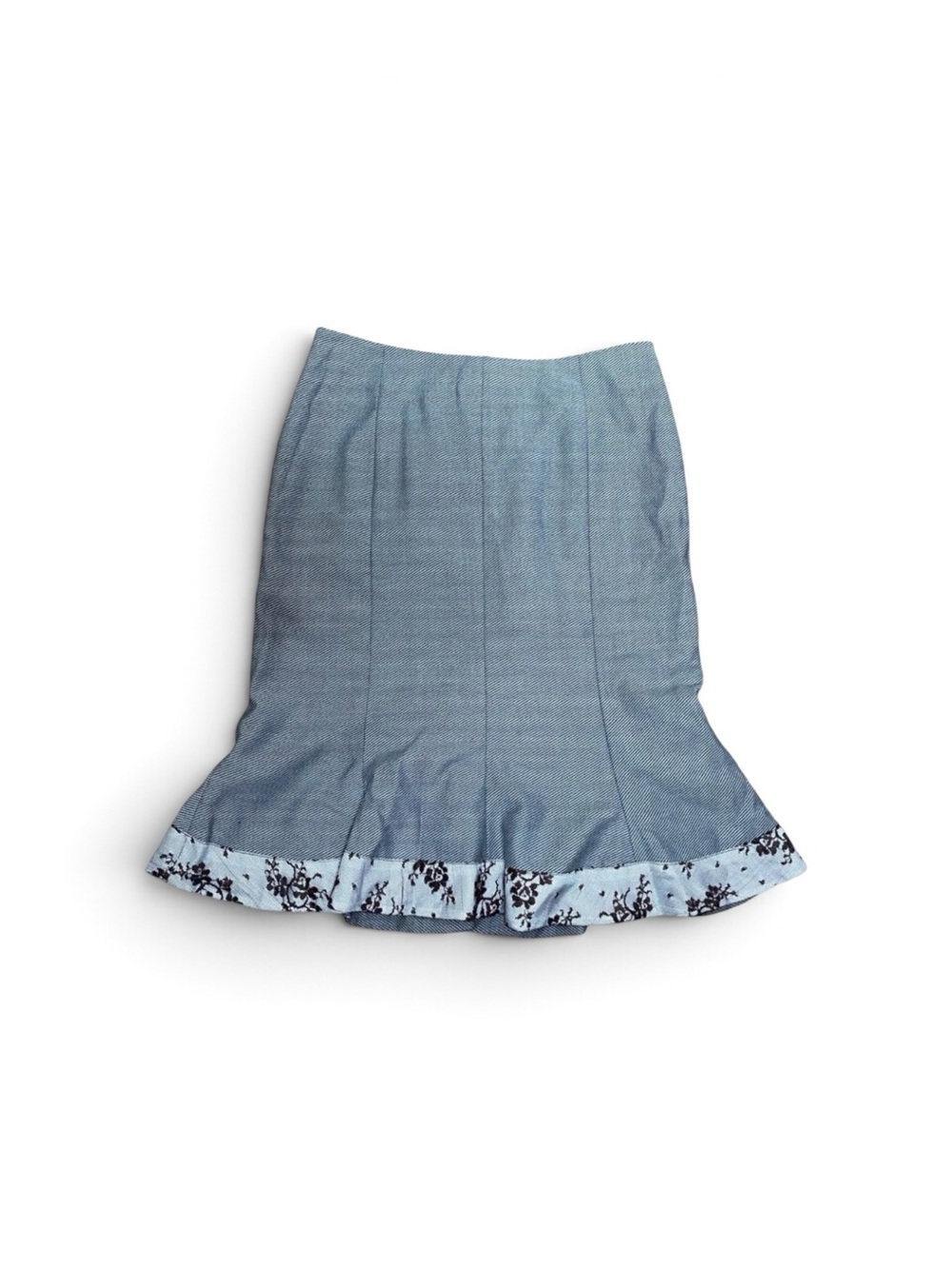 Rebecca Taylor Womens Wool Skirt Size 2 Ruffle Hem Brown Lace Blue Gray